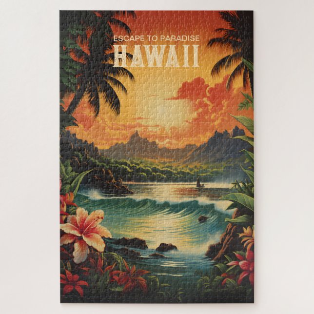 Puzzle Vintage Hawaii Beach Travel Art (Vertical)