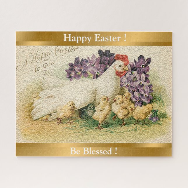 Puzzle Vintage Hen Et Poulets Pâques (Horizontal)