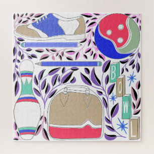 Puzzle Vintage Inspiré Folk Art Bowling Pin et sac