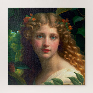 Puzzle Vintage Jolie Fille Aux Fleurs Rouges