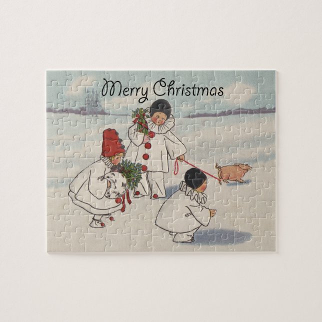 Puzzle Vintage Joyeux Noël Enfants de neige (Horizontal)