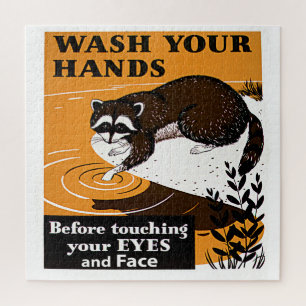 Puzzle Vintage Laver Vos Mains Raccoon, Sans Virus, ZSSG