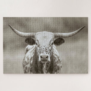 Puzzle Vintage Longhorn Steer Cattle