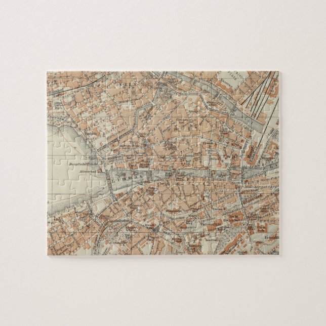 Puzzle Vintage Map of Zurich Switzerland (Horizontal)
