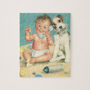 Puzzle Vintage mignonne bébé parler sur téléphone Chien c