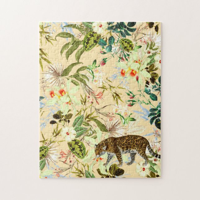 Puzzle Vintage Moderne Fleur Tiger Jungle (Vertical)