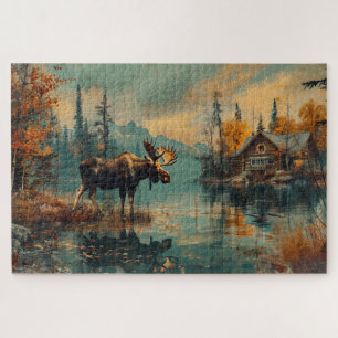 Puzzle Vintage Moose Lake Cabine Autumn Foliage 20x30
