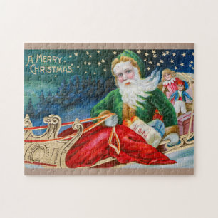 Puzzle Vintage Santa Claus in Sleigh Merry Christmas