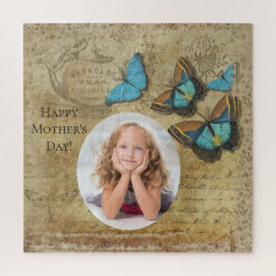 Puzzle Vintage Steampunk Blue Butterflies Fête des Mères