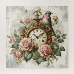 Puzzle Vintage style français shabby chic Horloge Rose Bi