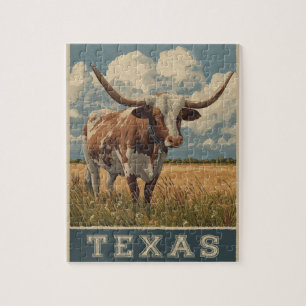 Puzzle Vintage Texas Longhorn Bull Retro Travel