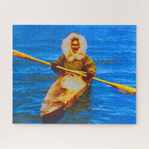 Puzzle Vintage USA Alaska eskimo et son kayak