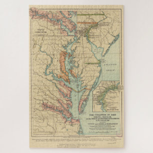 Puzzle Vintage Virginia and Maryland Colonies Map (1905)