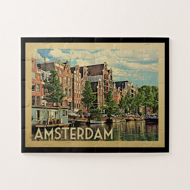 Puzzle Vintage voyage d'Amsterdam Hollande (Horizontal)
