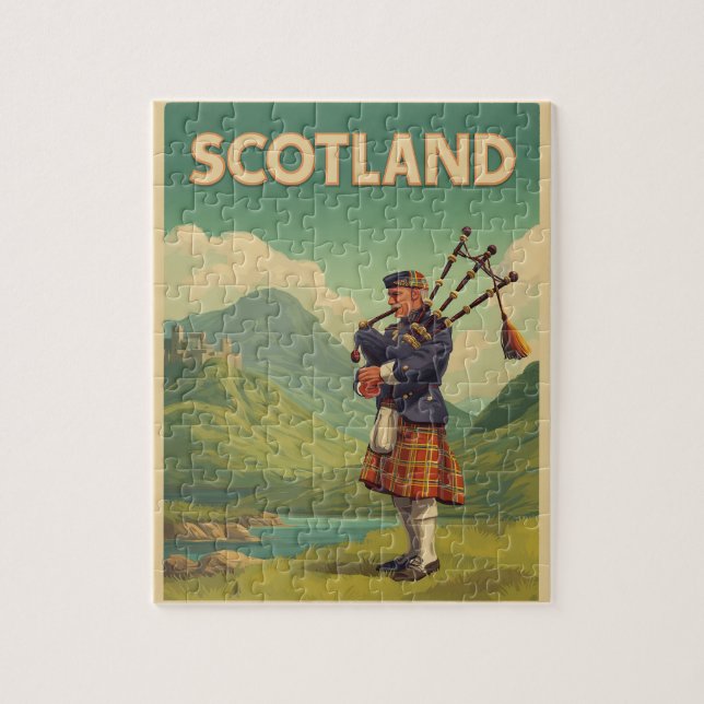 Puzzle Vintage voyage écossais - Highland Bagpiper (Vertical)