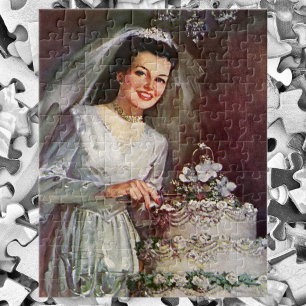 Puzzle Vintage Wedding, Bride Cutting the Wedding Cake