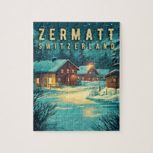 Puzzle Vintage Zermatt, Suisse : Alpes neigeuses à la nui
