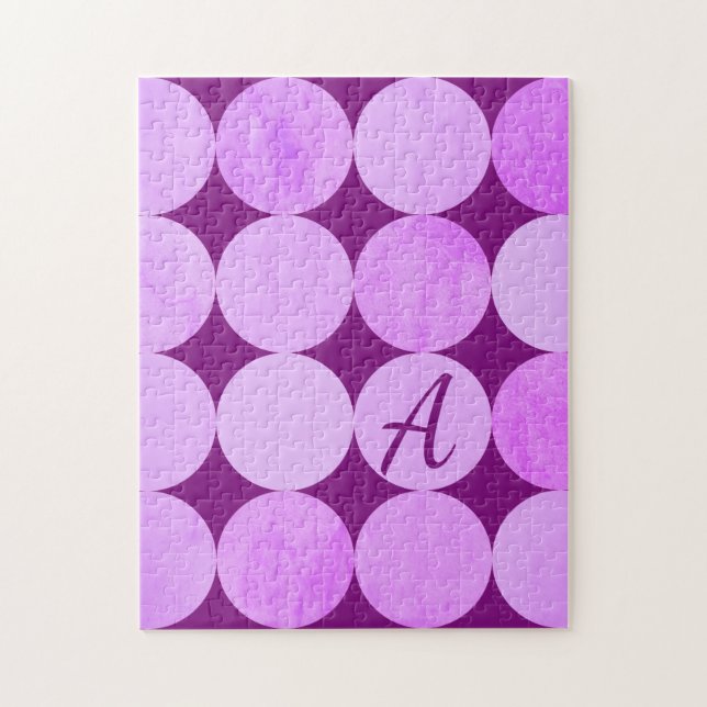 Puzzle Violet, Violet Magenta et Cercles roses Monogramme (Vertical)