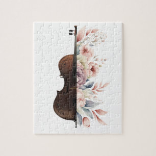 Puzzle Violon avec des fleurs.