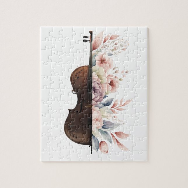 Puzzle Violon avec des fleurs. (Vertical)