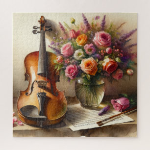 Puzzle Violon, Partition et un Vase de Fleurs