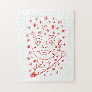 Puzzle Visage d'art en ligne romantique dessiné à la main