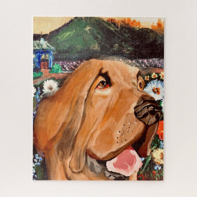 Puzzle Visage de Chien Tan foncé et amusant avec un Arriè (Vertical)