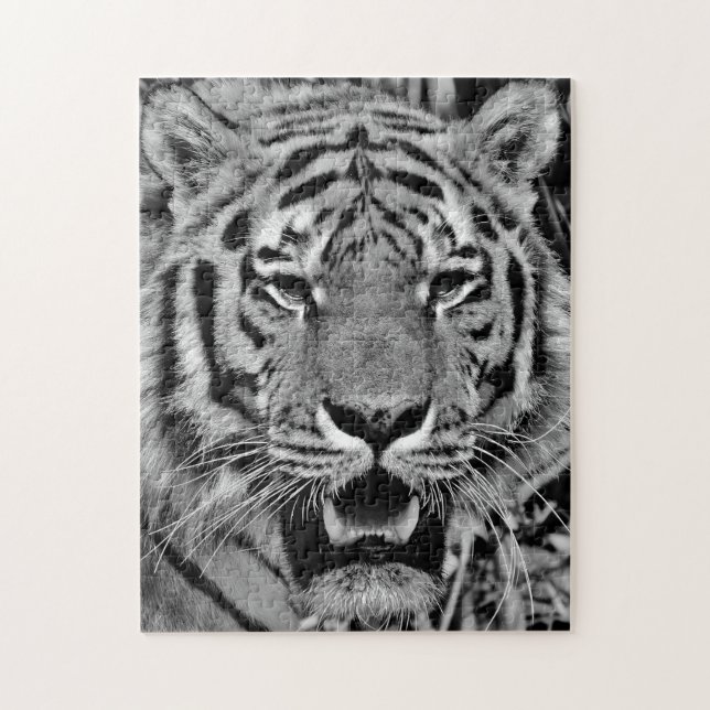 Puzzle Visage noir et blanc de tigre (Vertical)