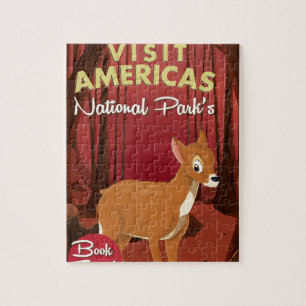 Puzzle Visitez l'affiche vintage des parcs nationaux d'Am