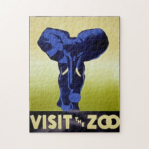 Puzzle Visitez le Zoo - Elephant - Poster WPA Vintage
