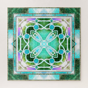 Puzzle Vitrail de cathédrale en vert et menthe