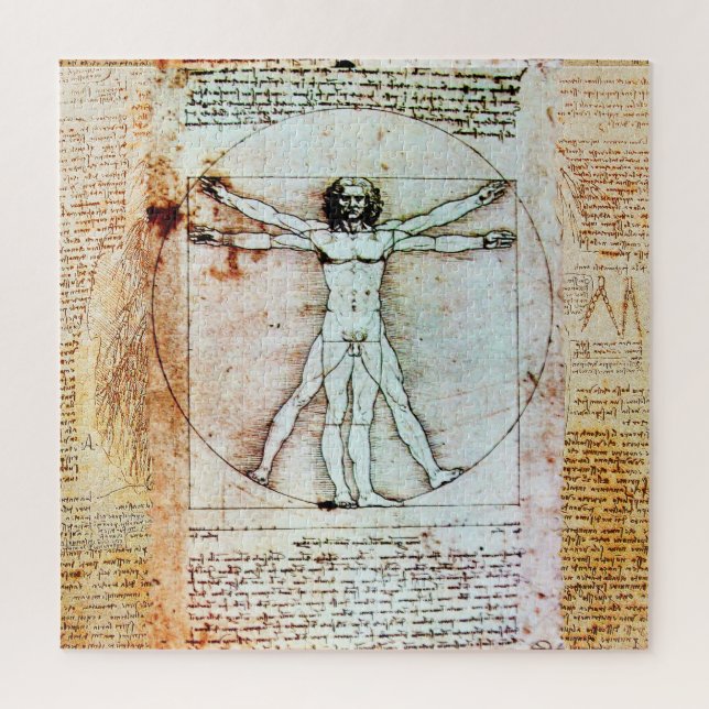 Puzzle VITRUVIAN MAN Leonardo Da Vinci Antique Parchemin (Vertical)