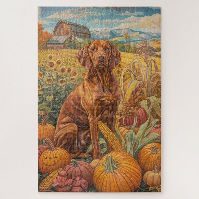 Puzzle Vizsla Chien moisson d'automne Thanksgiving (Vertical)