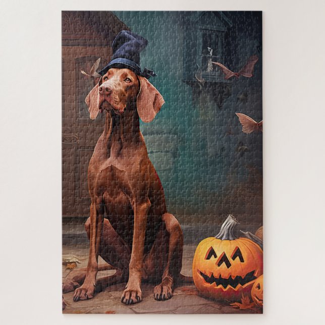 Puzzle Vizsla Citrouille Halloween effroi (Vertical)