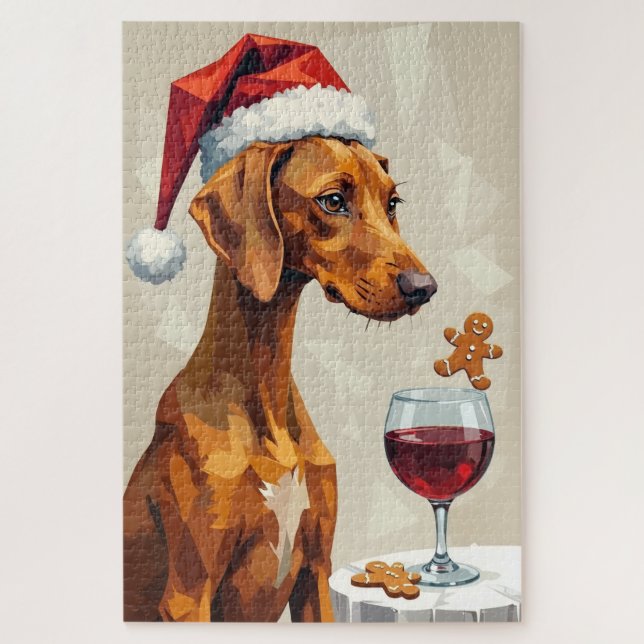 Puzzle Vizsla Modern Christmas Treat Pointer Hat (Vertical)