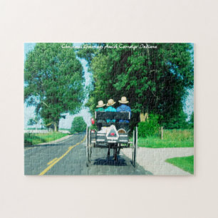 Puzzle Vœux de Noël. Carrosse Amish Indiana