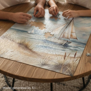 Puzzle Voile côtière aquarelle paisible