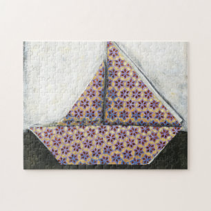 Puzzle Voilier d'origami sur le papier de conception
