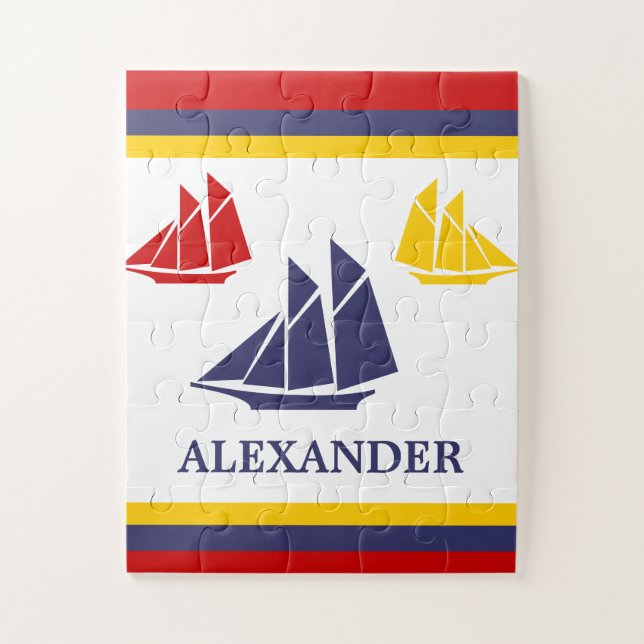 Puzzle voilier marine bleu jaune rouge blanc (Vertical)