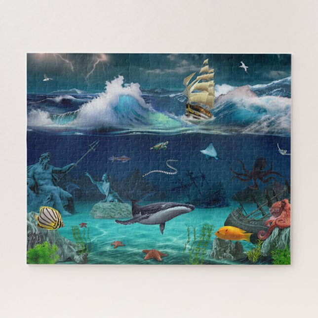Puzzle Voilier océanique Animaux de mer baleine de poisso (Horizontal)