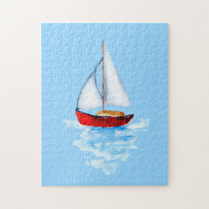 Puzzle Voilier rouge mer moderne océan aquarelle