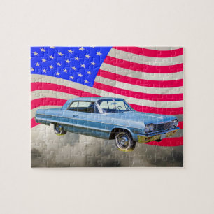 Puzzle Voiture 1964 de Chevrolet Impala et drapeau