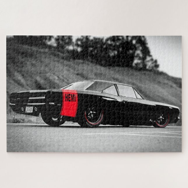 Puzzle Voiture musculaire classique noire (Horizontal)