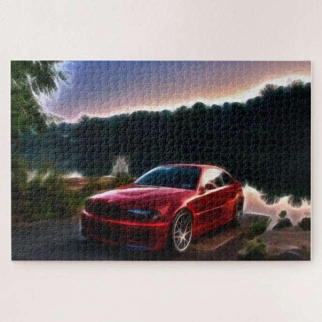 Puzzle Voiture rouge chaude au lac (Horizontal)