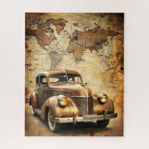 Puzzle Voiture Vintage personnalisée Carte du monde ant