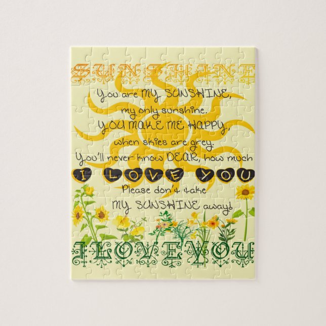 Puzzle Vous êtes mon soleil en jaune avec des coeurs (Vertical)