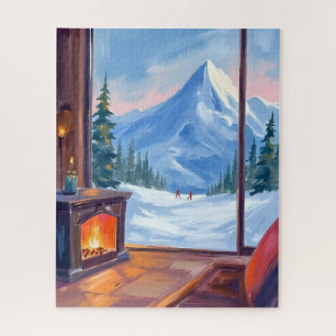 Puzzle Voyage à ski Aquarelle hivernale de la maison de