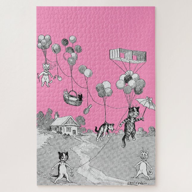 Puzzle Voyage en ballon de chat, Louis Wain (Vertical)