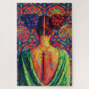 Puzzle Vue de dos de femme chignons colorés motif floral