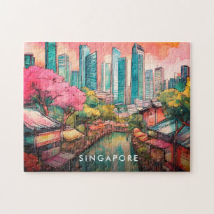 Puzzle Vue de la ville de Singapour colorée